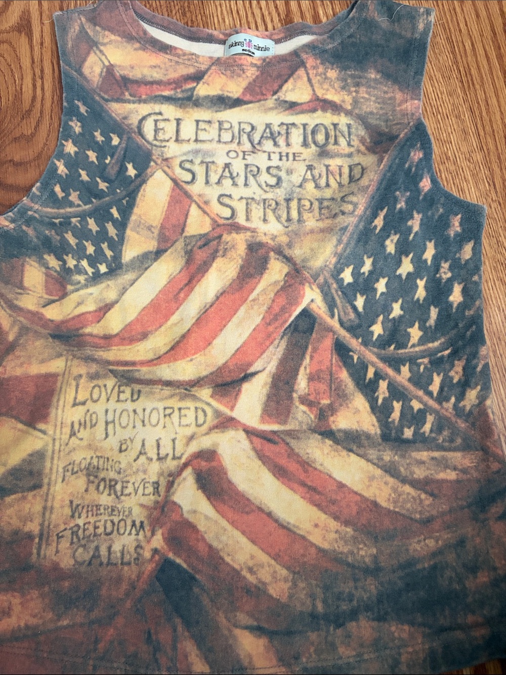 Skinny Minnie Patriotic Flag Graphic Tank in Red, Blue, Cream